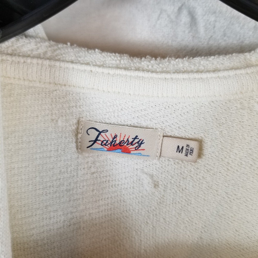 Faherty Suncrest Hoodie Women Medium White Yellow Striped Sunburst Graphic Snap - Picture 4 of 8